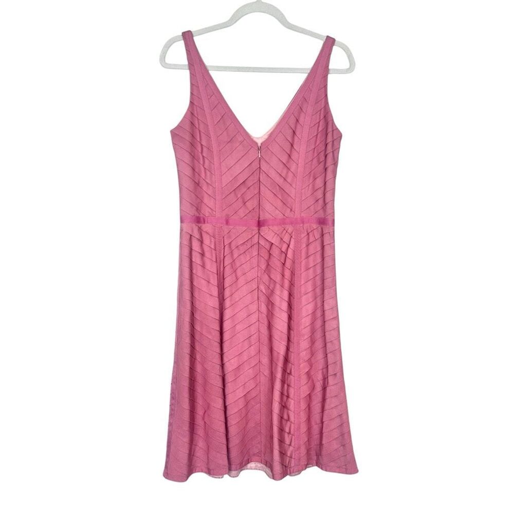 Belleville Sassoon Neiman Marcus Midi Dress 6 Pink Layered Pleated Sleeveless